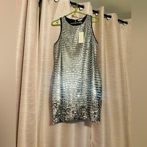 Silver Sequin Sleeveless Dress